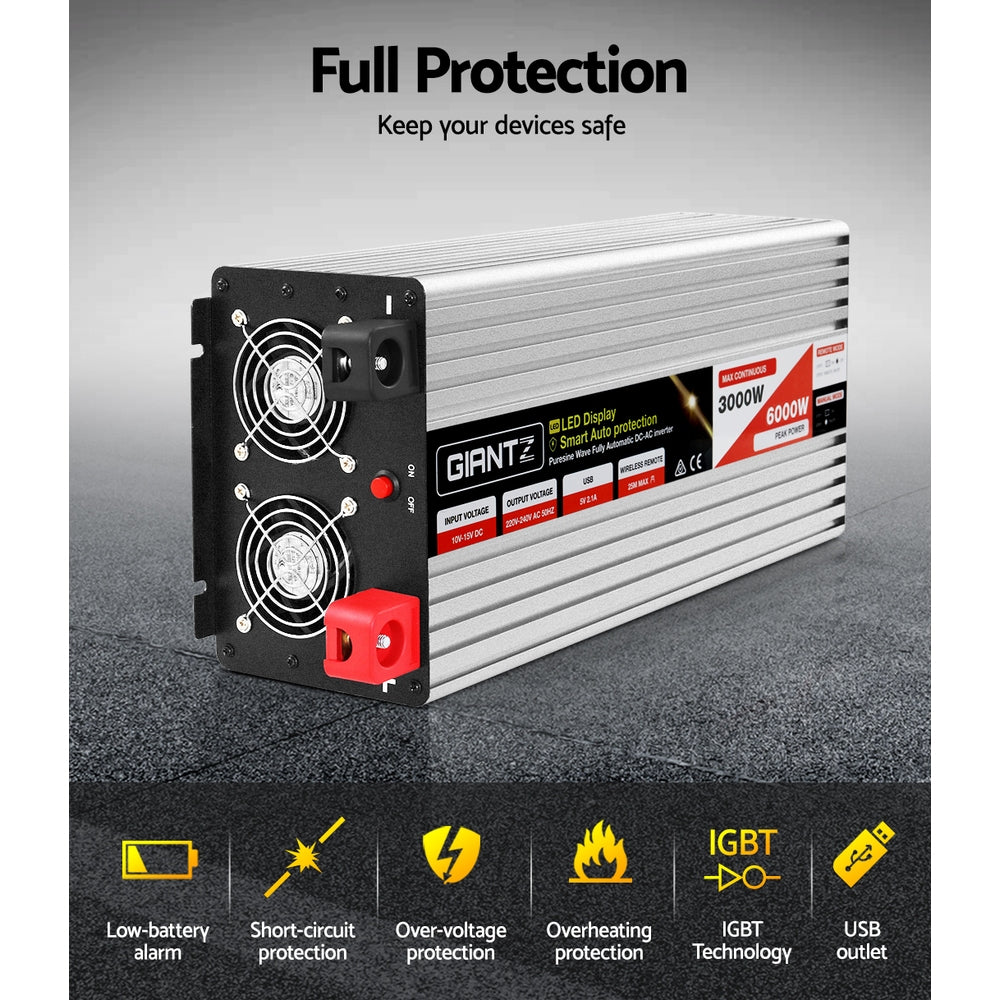 Power Inverter 3000W or 6000W Pure Sine Wave 12V-240V Camping Boat Caravan