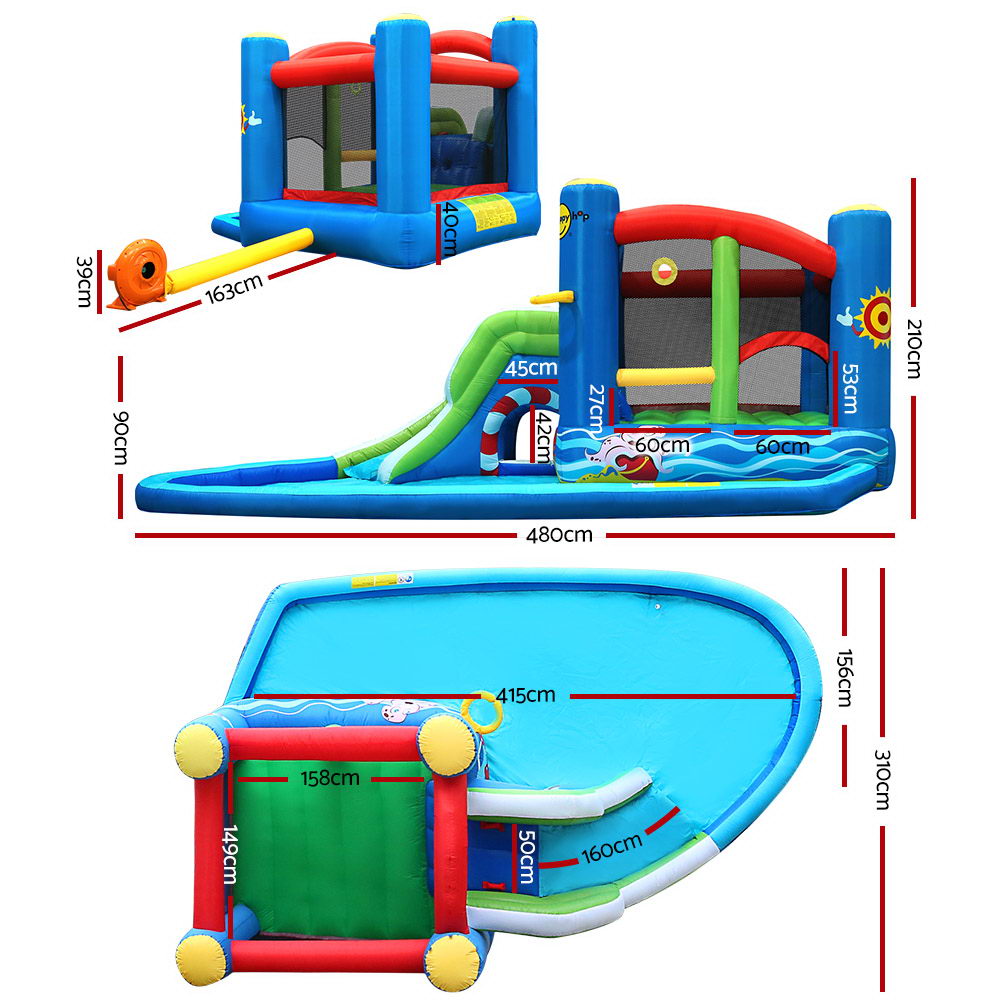 Happy Hop Inflatable Water Slide Jumping Trampoline Castle Bouncer Toy Splash