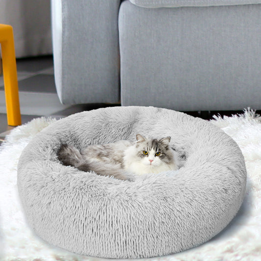 Molossus Dog Beds Pet Calming Donut Nest Deep Sleeping Bed - Grey MEDIUM