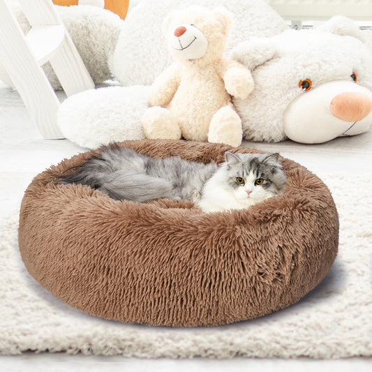 Molossus Dog Beds Pet Calming Donut Nest Deep Sleeping Bed - Brown MEDIUM