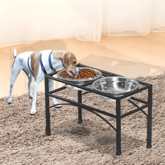 Dual Elevated Raised Pet Dog Feeder Bowl Stainless Steel Food Water Stand MEDIUM