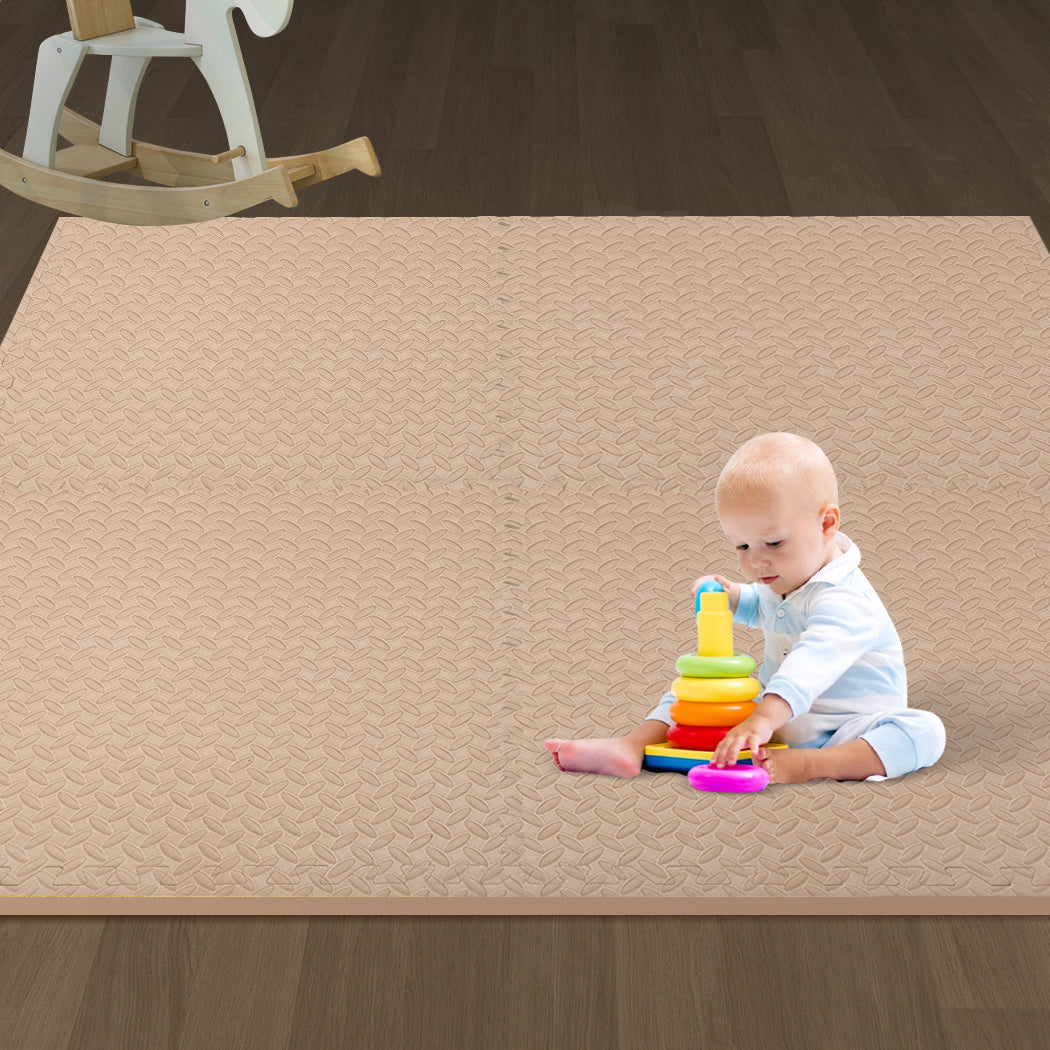 Kids Play Mat Floor Baby Crawling Mats Foldable Waterproof Carpet Beige