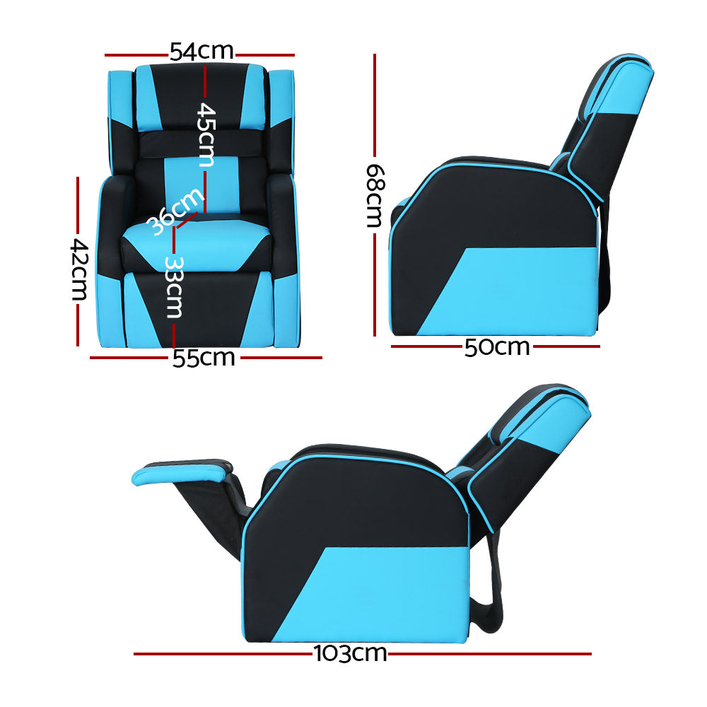 Payton Kids Recliner Chair PU Leather Gaming Sofa Lounge Couch Children Armchair - Black & Blue