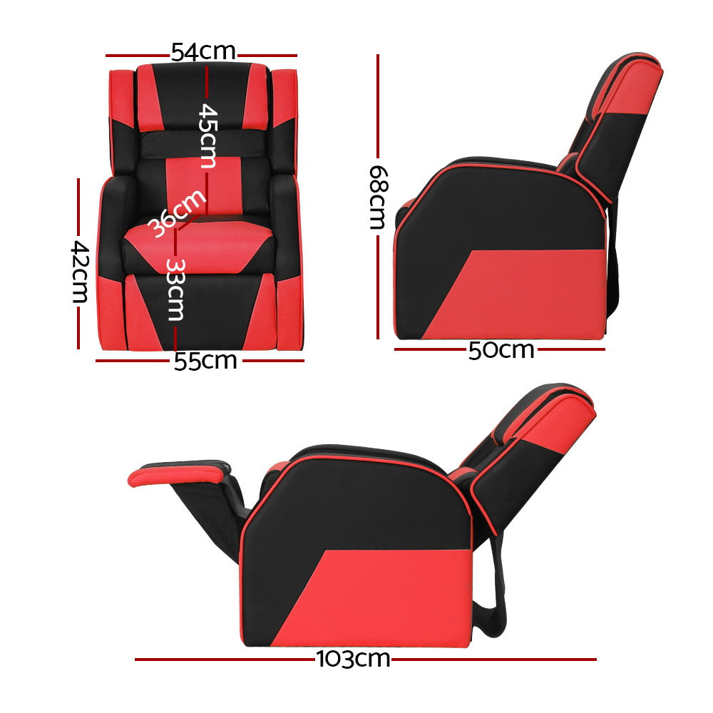 Payton Kids Recliner Chair PU Leather Gaming Sofa Lounge Couch Children Armchair - Red