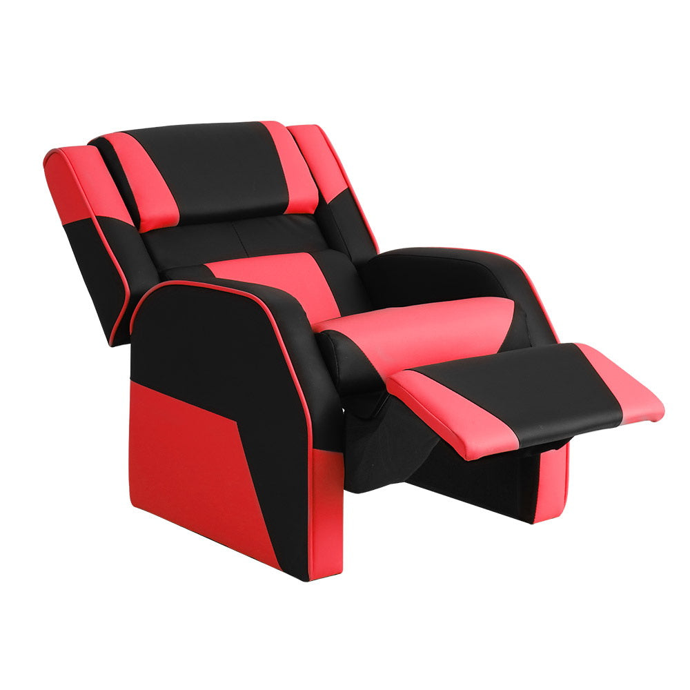 Payton Kids Recliner Chair PU Leather Gaming Sofa Lounge Couch Children Armchair - Black & Red