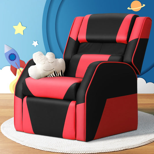 Payton Kids Recliner Chair PU Leather Gaming Sofa Lounge Couch Children Armchair - Black & Red