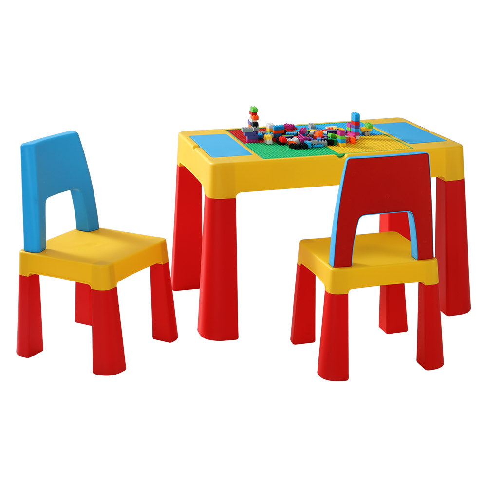 Pollard 3-Piece Kids Table & Chairs Set Activity Chalkboard Toys Storage Box Desk - Multicolour