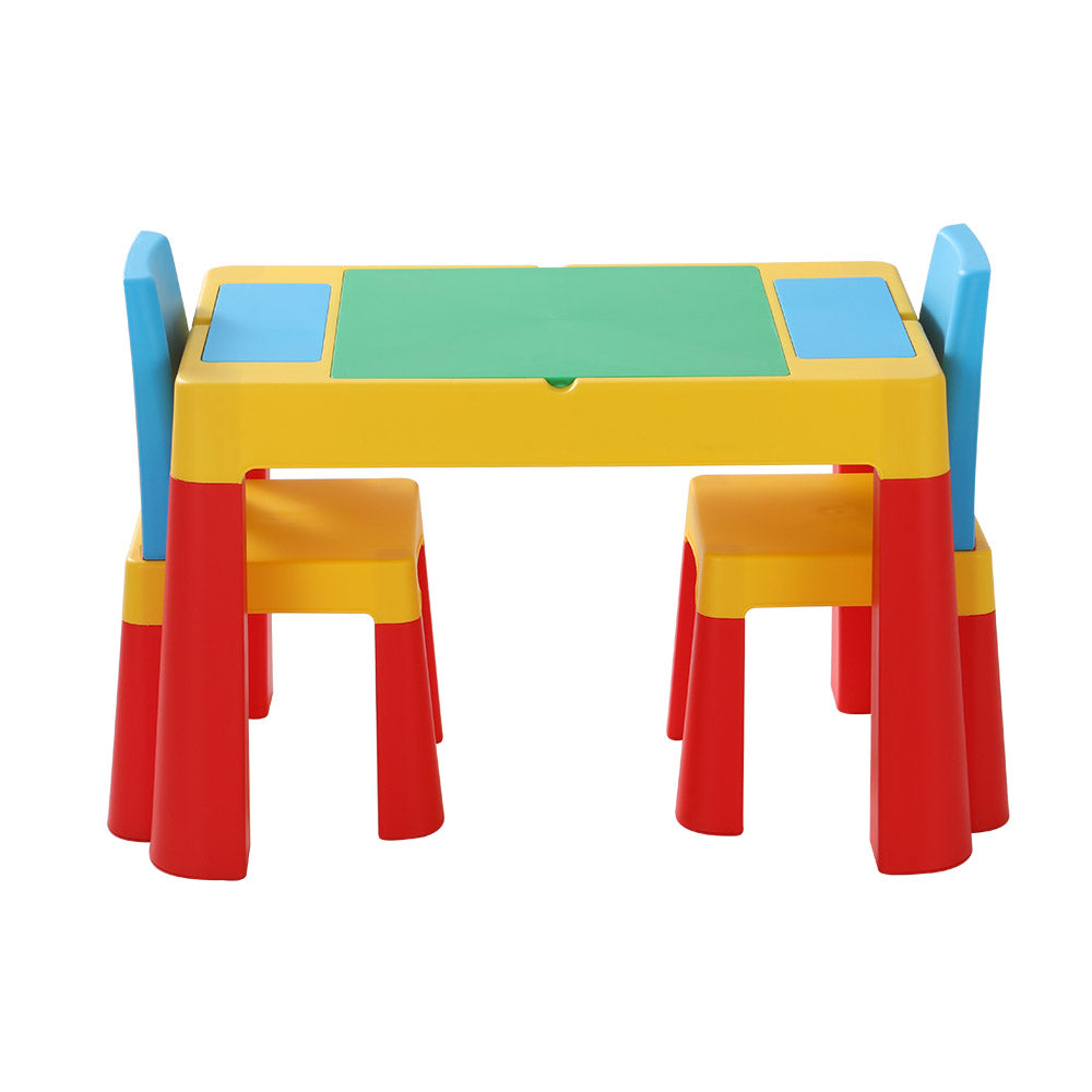 Pollard 3-Piece Kids Table & Chairs Set Activity Chalkboard Toys Storage Box Desk - Multicolour