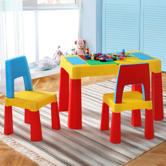 Pollard 3-Piece Kids Table & Chairs Set Activity Chalkboard Toys Storage Box Desk - Multicolour