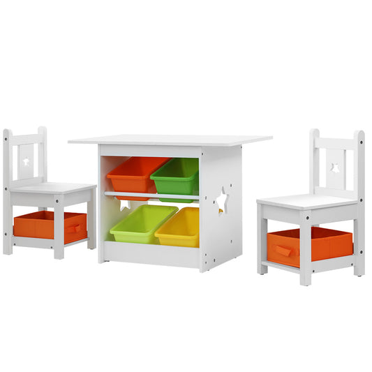Prasad 3-Piece Kids Table & Chairs Set Children Furniture Play Toys Storage Box - White