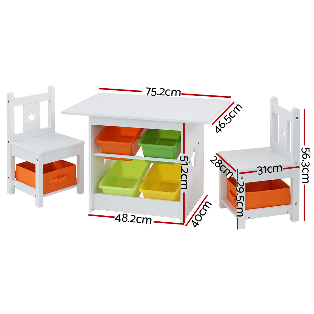 Prasad 3-Piece Kids Table & Chairs Set Children Furniture Play Toys Storage Box - White