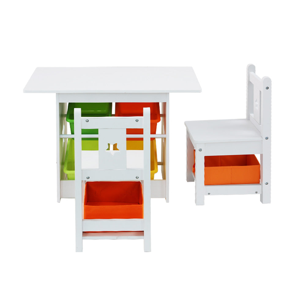 Prasad 3-Piece Kids Table & Chairs Set Children Furniture Play Toys Storage Box - White