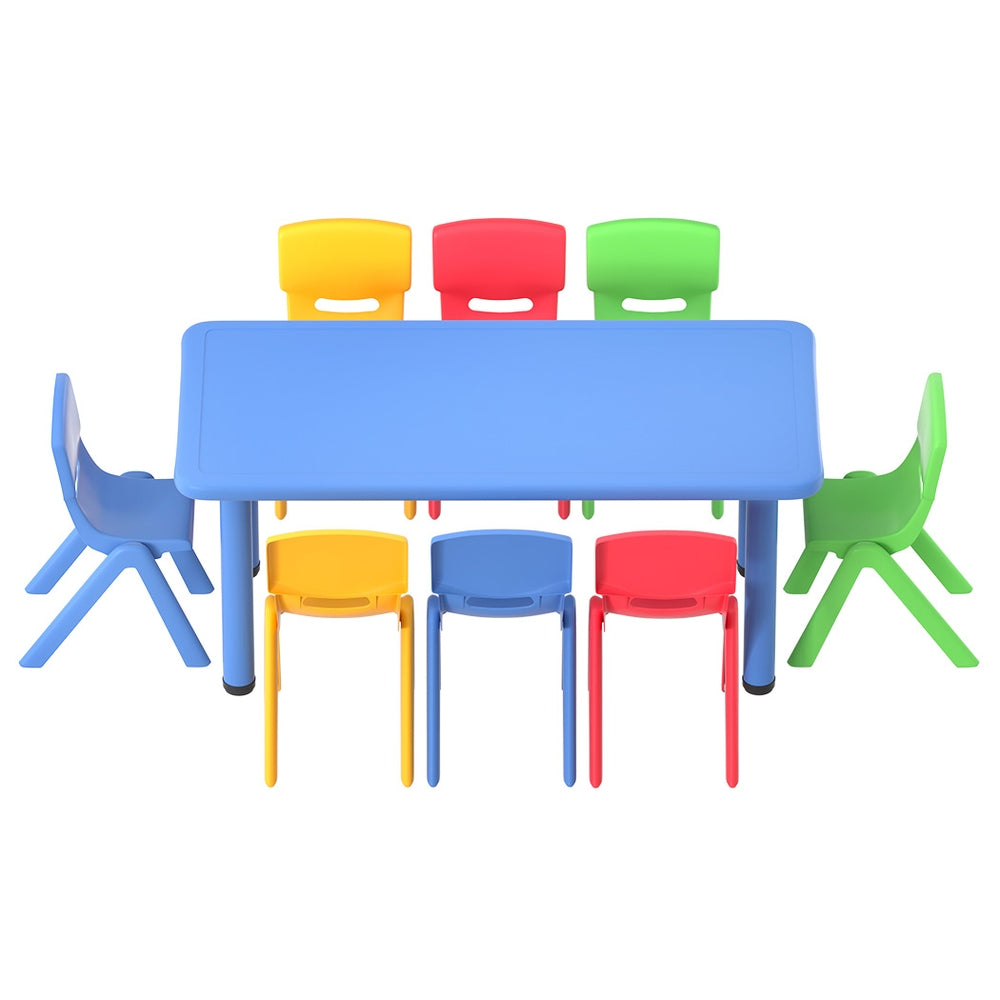 Philo 9-Piece Kids Table & Chairs Set 120cm Study Desk Furniture Plastic - Multicolour
