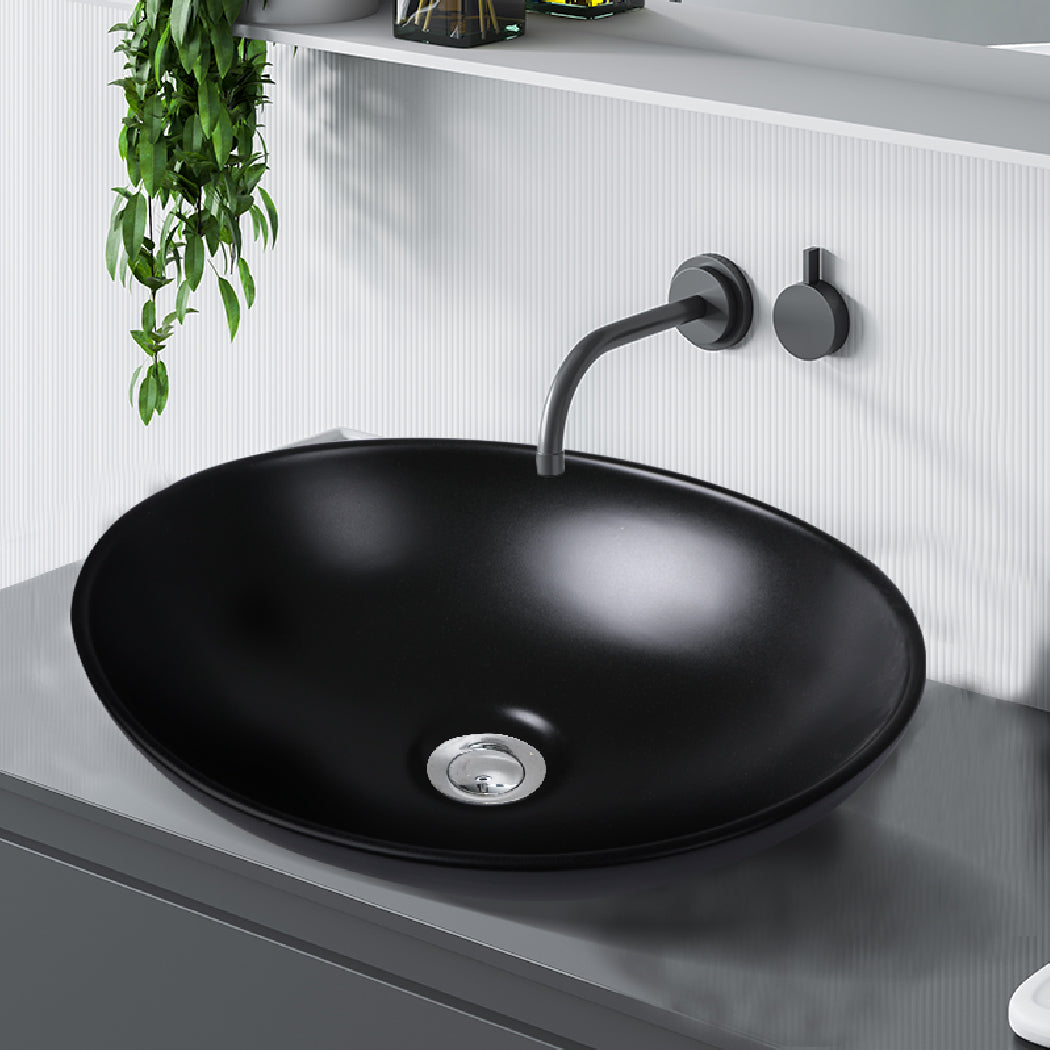 Wash Basin Oval Ceramic Hand Bowl Bathroom Sink Vanity Above Counter Matte Black