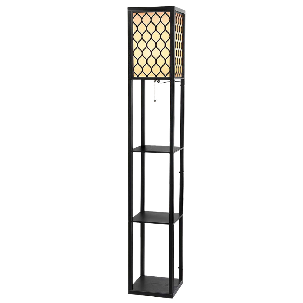 Floor Lamp 3 Tier Shelf Storage LED Light Stand Home Room Pattern - Black