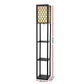 Floor Lamp 3 Tier Shelf Storage LED Light Stand Home Room Pattern - Black
