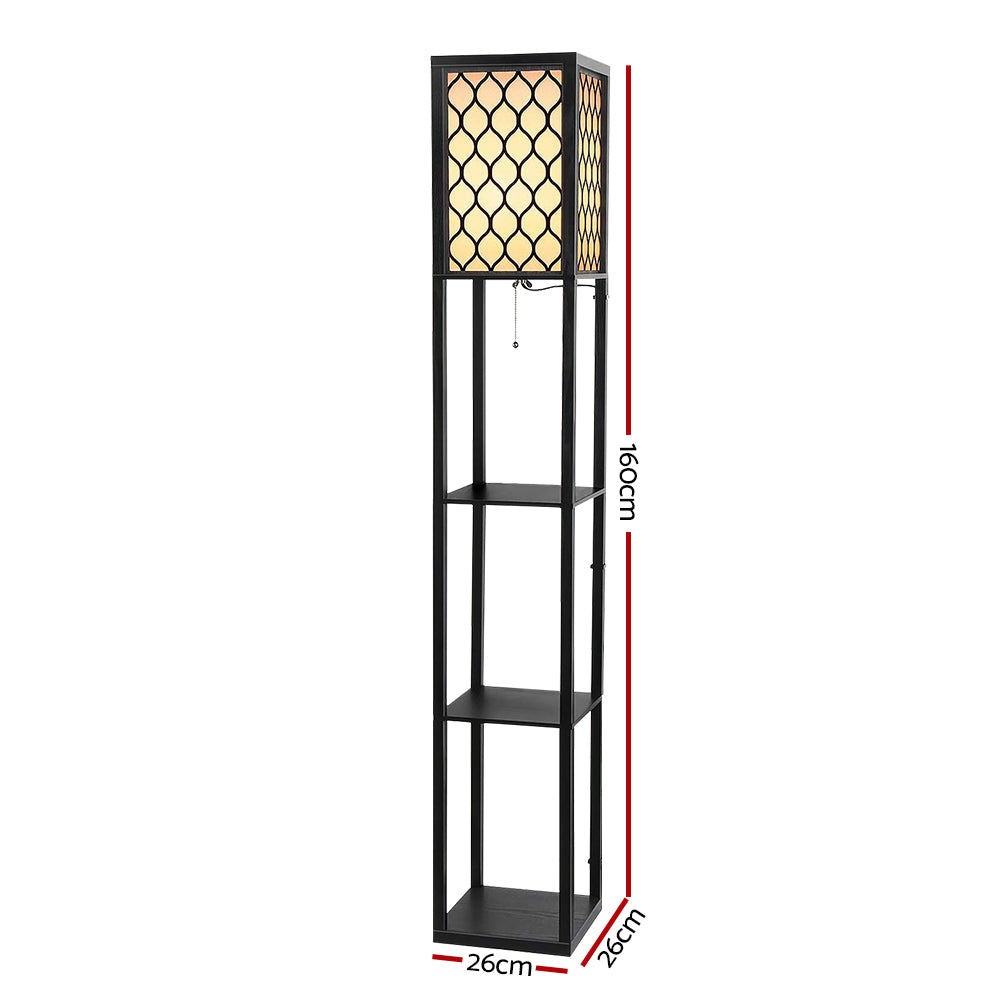 Floor Lamp 3 Tier Shelf Storage LED Light Stand Home Room Pattern - Black