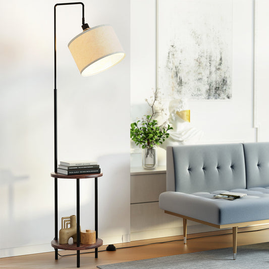Floor Lamp 2 Tier Shelf Storage LED Light Stand Home Room Adjustable Head