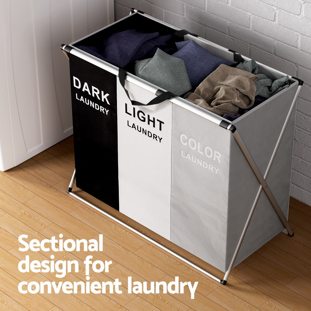 Laundry Basket Hamper Large Foldable Washing Clothes Storage 3 Sections