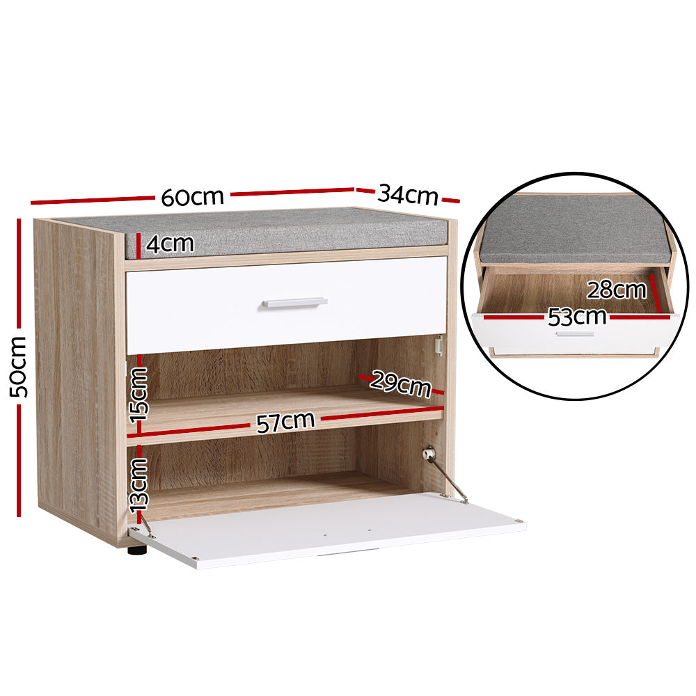 Shoe Cabinet Bench Shoes Storage Organiser Rack Fabric Seat Wooden Cupboard Up to 8 pairs