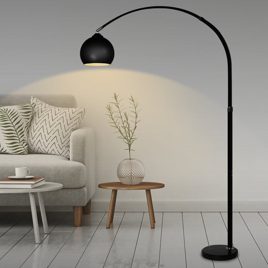 Modern Led Floor Lamp Stand Reading Light Height Adjustable Indoor Marble Base - Black
