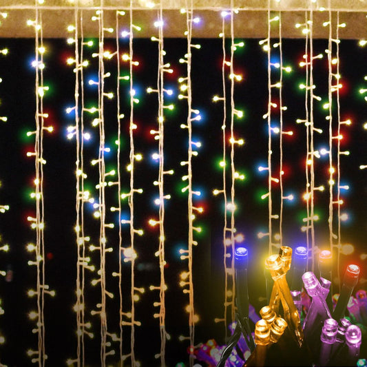 3M x 2M 200 LED Bulbs Curtain Fairy Lights Indoor Outdoor Xmas Garden Party Decor - Multicolour