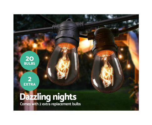 20m LED Festoon String Lights Outdoor Christmas Wedding Waterproof Garden Decor