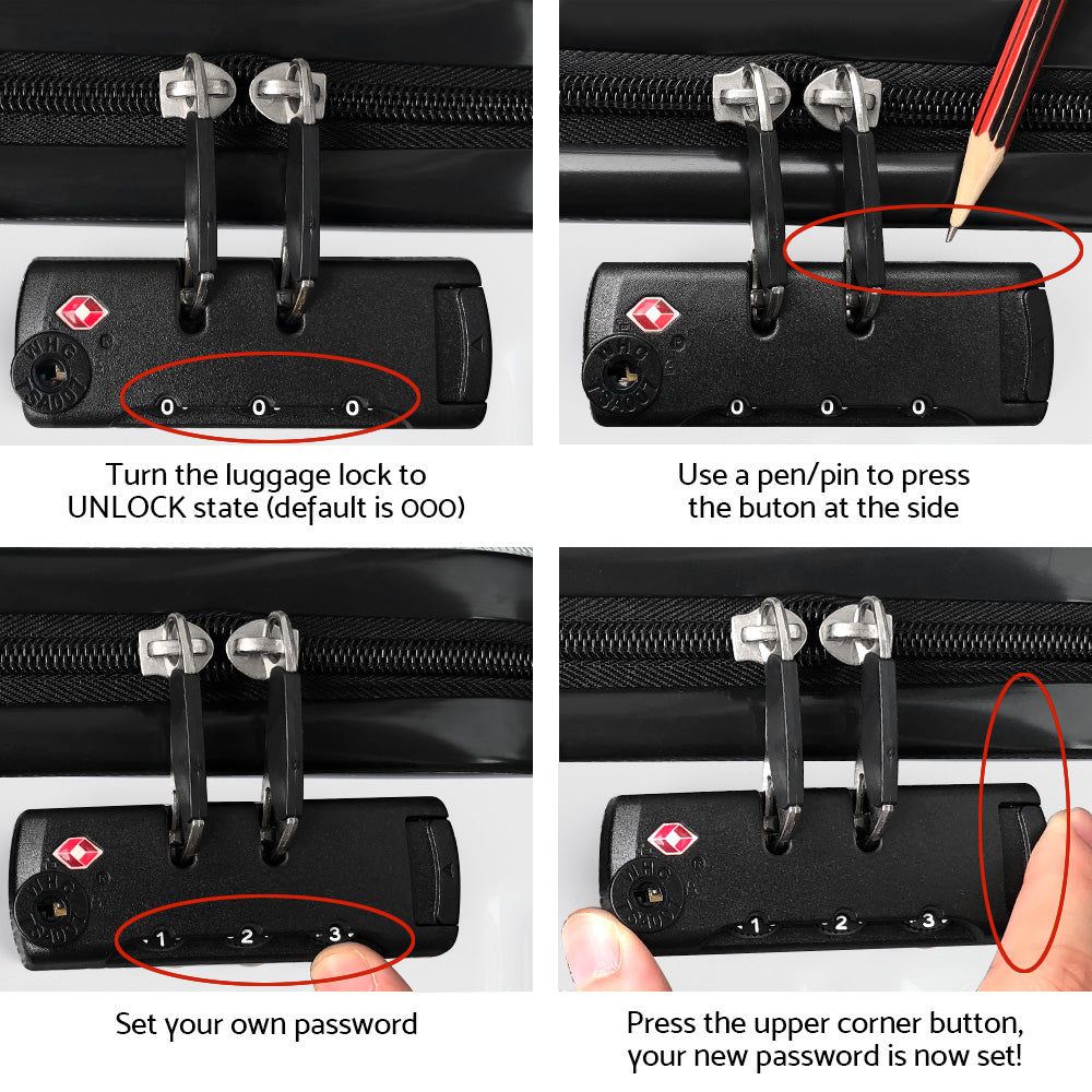 Set of 3 Luggage Trolley Set Travel Suitcase TSA Hard Case White