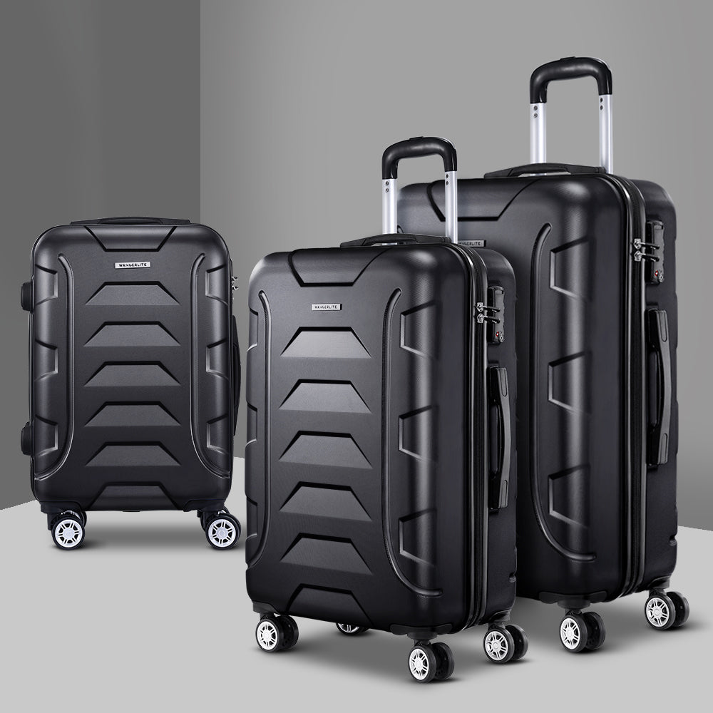 Set of 3 20" 24" 28"Luggage Suitcase Travel Hardcase Trolley TSA Lock Black