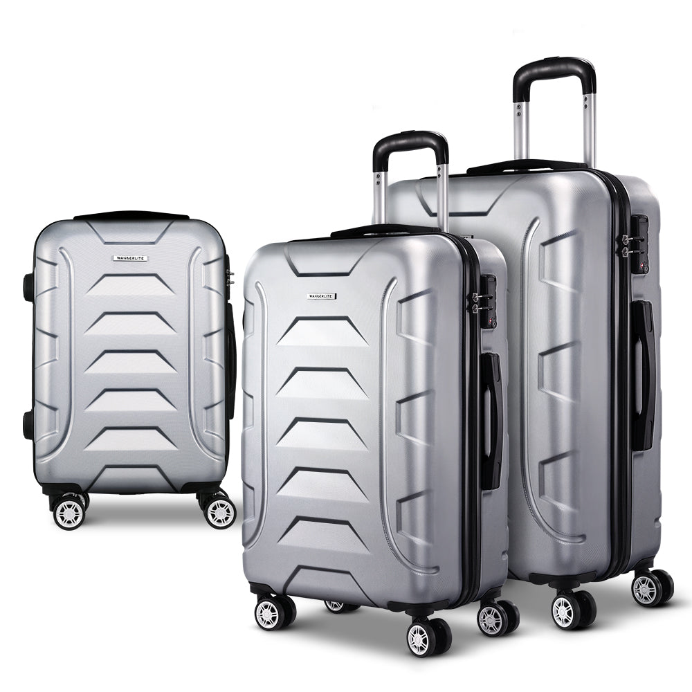 Set of 3 Luggage Suitcase Travel 20" 24" 28" Hardcase Trolley TSA Lock Silver