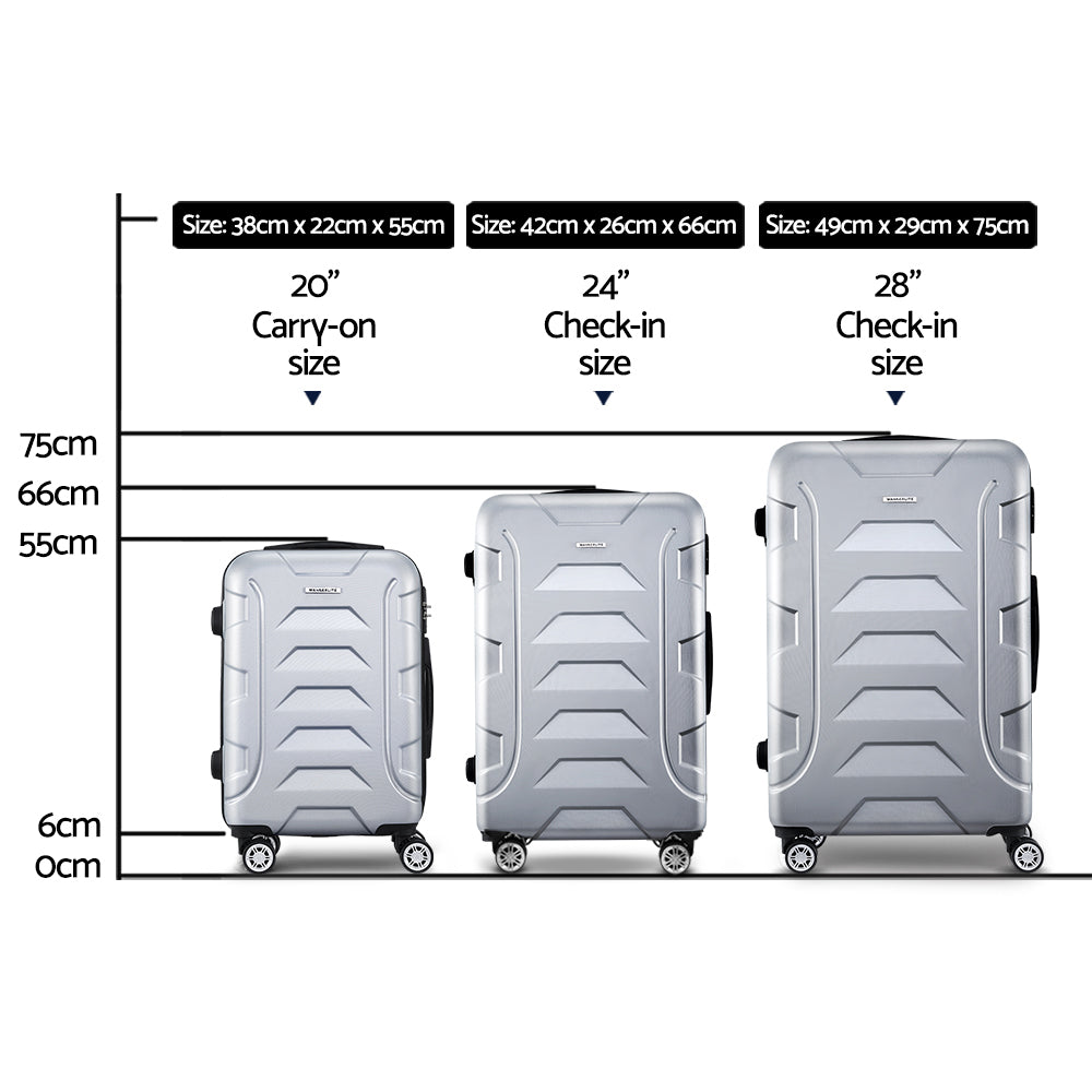 Set of 3 Luggage Suitcase Travel 20" 24" 28" Hardcase Trolley TSA Lock Silver