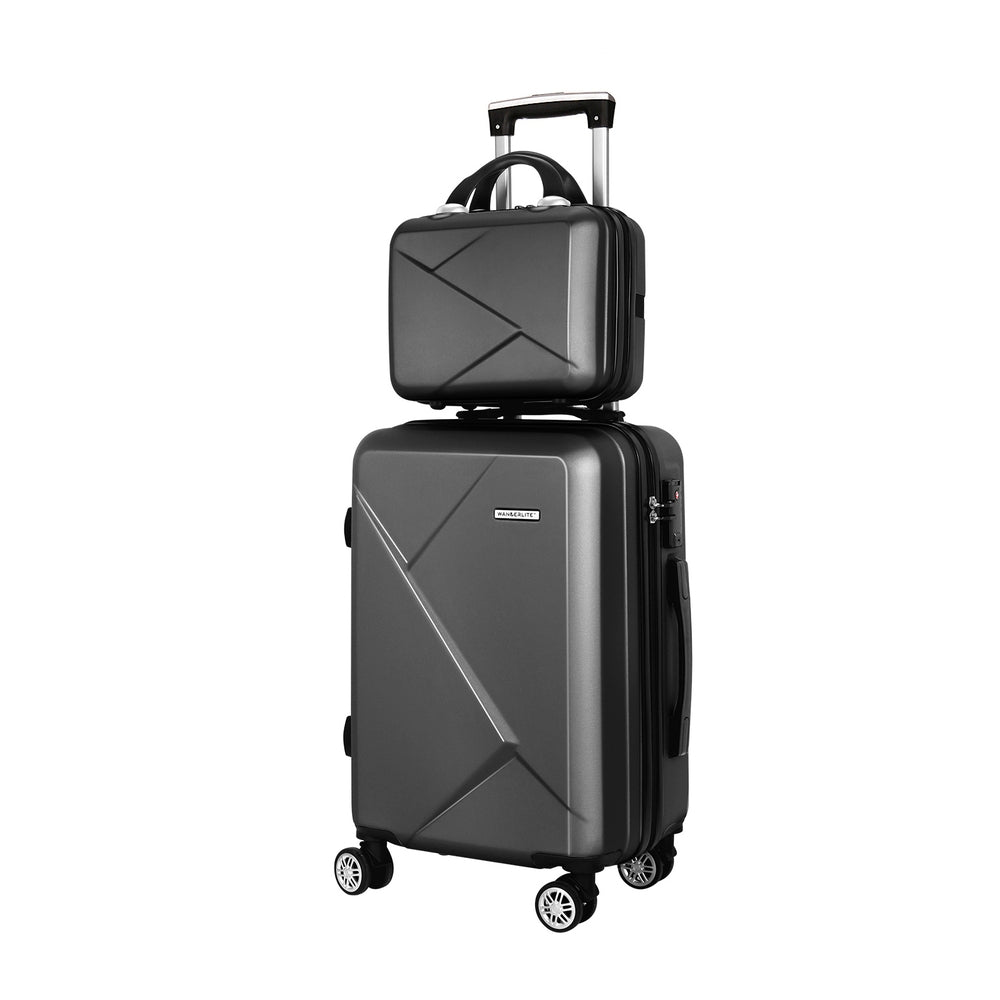Set of 2 20" Luggage Case with 12" Handheld Luggage Box Hard Shell Travel Suitcase TSA Lock - Black