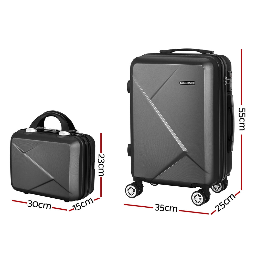 Set of 2 20" Luggage Case with 12" Handheld Luggage Box Hard Shell Travel Suitcase TSA Lock - Black