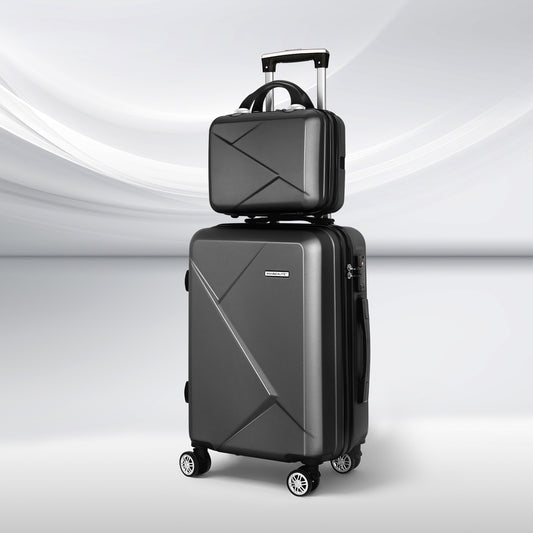 2pc Luggage 12inch & 20inch Trolley Travel Suitcase Storage Carry On TSA Lock - Black
