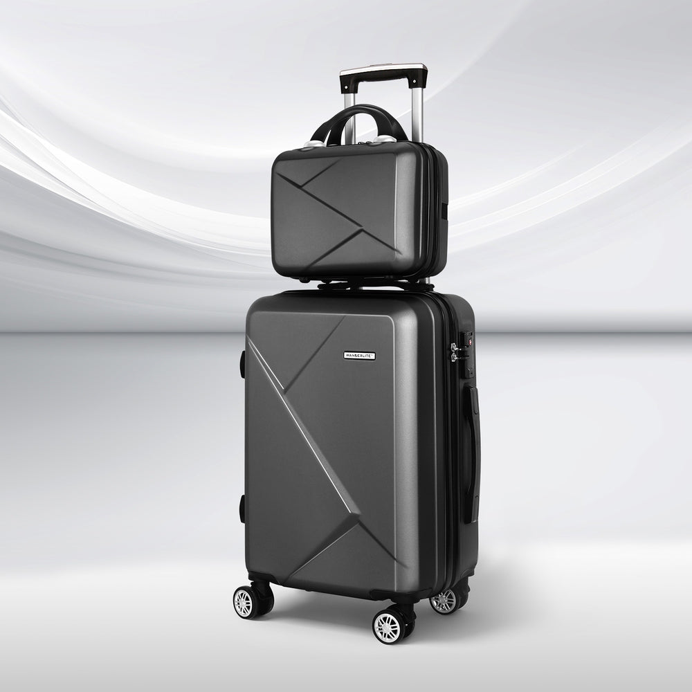 Set of 2 20" Luggage Case with 12" Handheld Luggage Box Hard Shell Travel Suitcase TSA Lock - Black