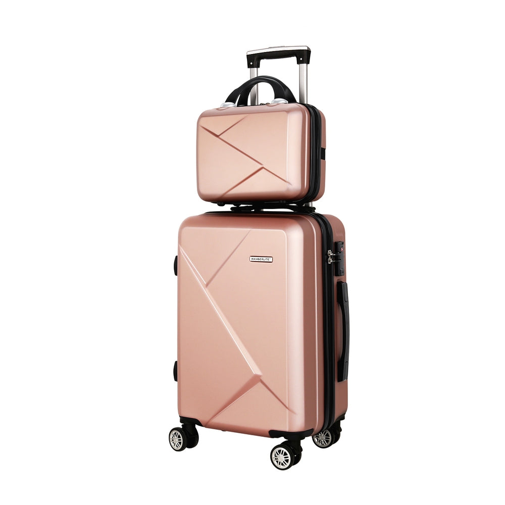 Set of 2 20" Luggage Case with 12" Handheld Luggage Box Hard Shell Travel Suitcase TSA Lock - Rose Gold