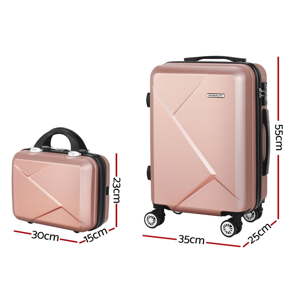 Set of 2 20" Luggage Case with 12" Handheld Luggage Box Hard Shell Travel Suitcase TSA Lock - Rose Gold