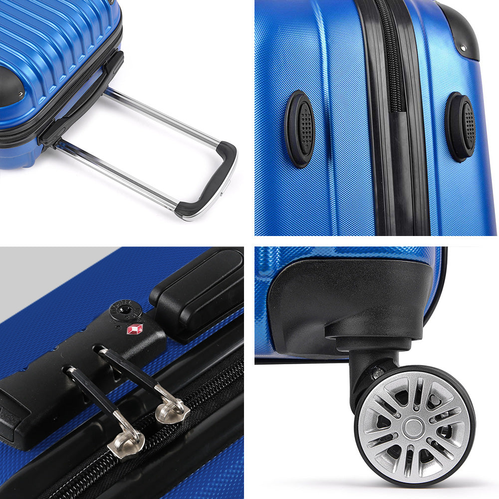 28" Luggage Trolley Travel Suitcase Set TSA Lock Hard Case Shell Blue