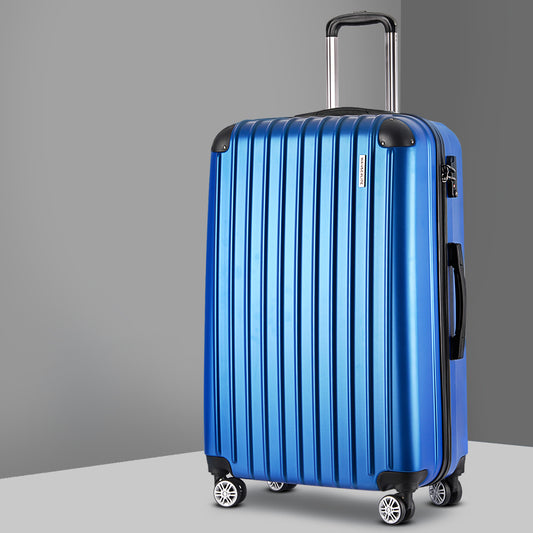 28" Luggage Trolley Travel Suitcase Set TSA Lock Hard Case Shell Blue
