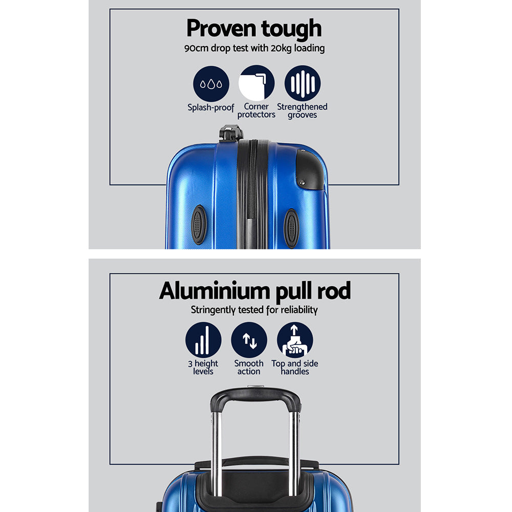 Set of 2 Luggage Trolley Suitcase Sets Travel TSA Hard Case Blue