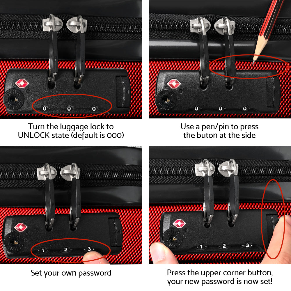 Set of 2 Luggage Trolley Suitcase Sets Travel TSA Hard Case Red
