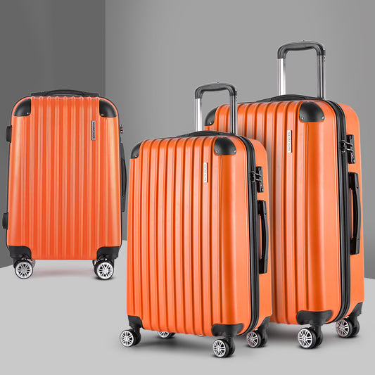 Set of 3 Suitcase Hardcase 20" 24" 28" Carry On Trolley Travel Orange