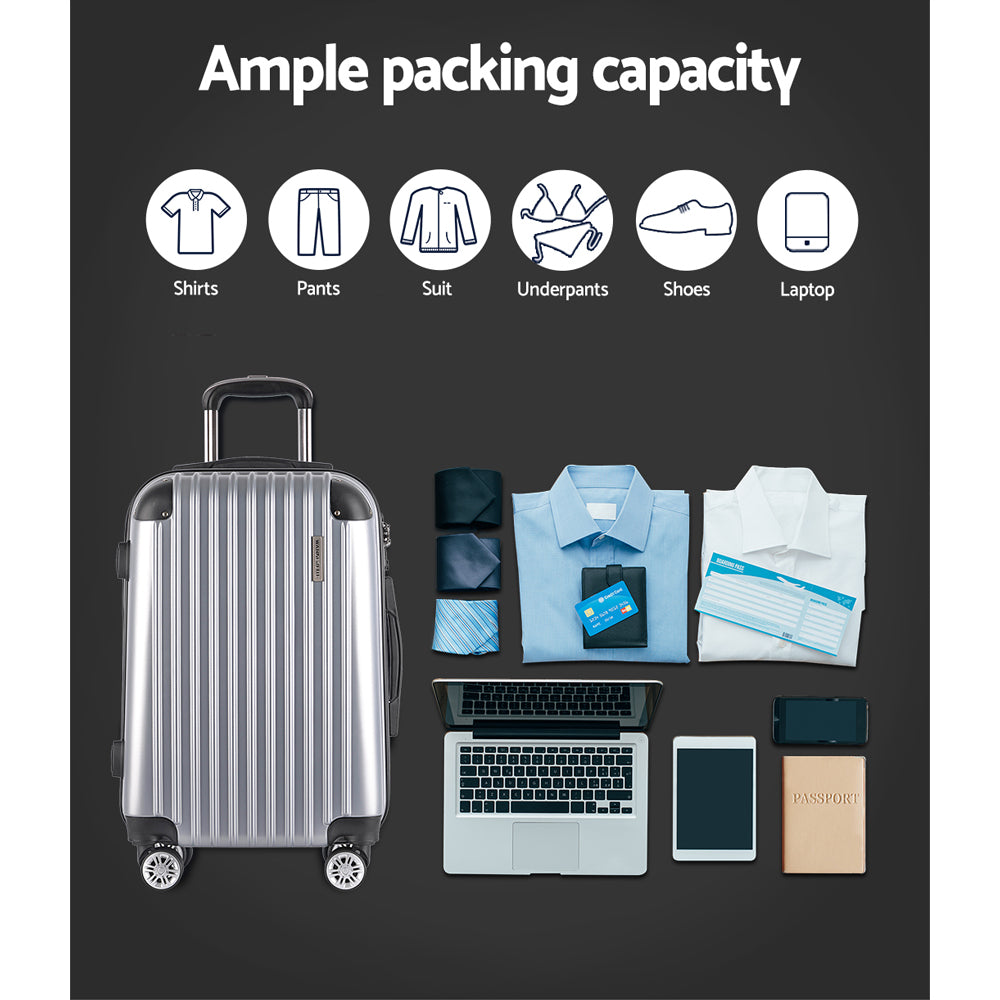 Set of 3 Luggage Sets Trolley Travel Suitcases TSA Hard Case Silver