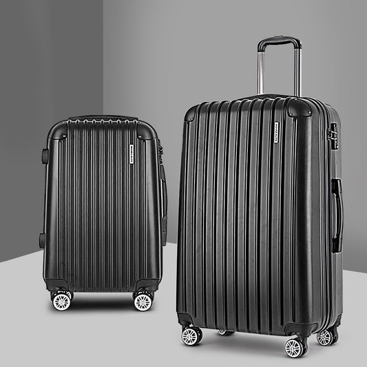Set of 2 Luggage Trolley Set Travel Suitcase Hard Case Carry On Bag Black