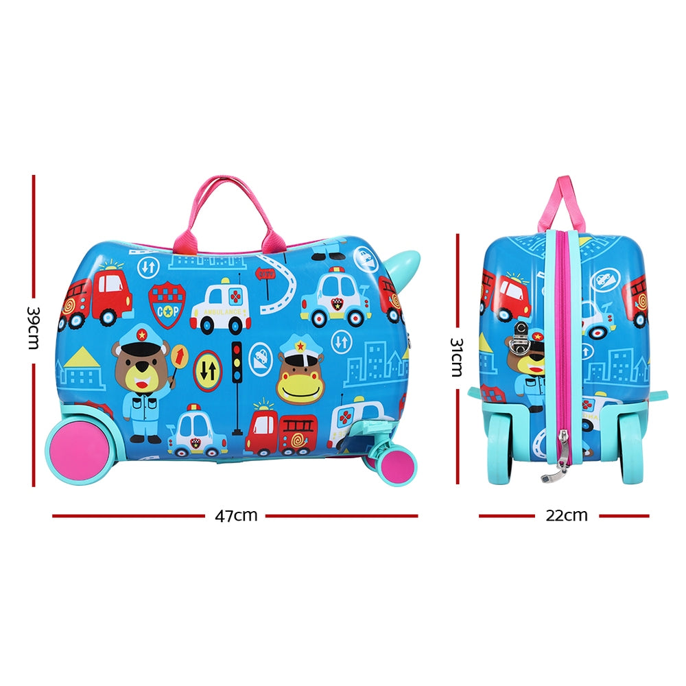 17inch Kids Ride On Luggage Children Suitcase Trolley Travel - Car