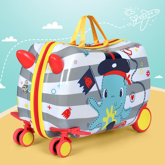 17inch Kids Ride On Luggage Children Suitcase Trolley Travel - Octopus