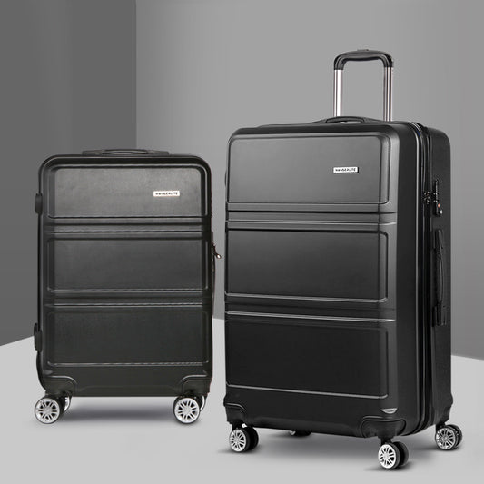 Set 2 Suitcase Hardcase Trolley Travel Carry Black