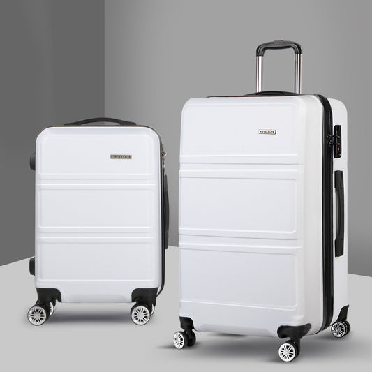 Set of 2 Luggage Trolley Set Suitcase Travel TSA Hard Case White