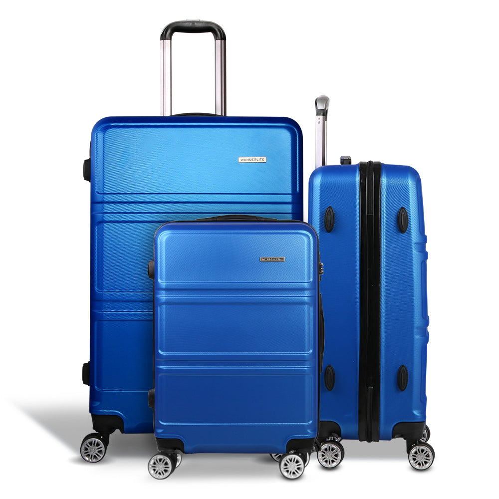 Set of 3 Luggage Trolley Set Suitcase Travel TSA Hard Case Blue