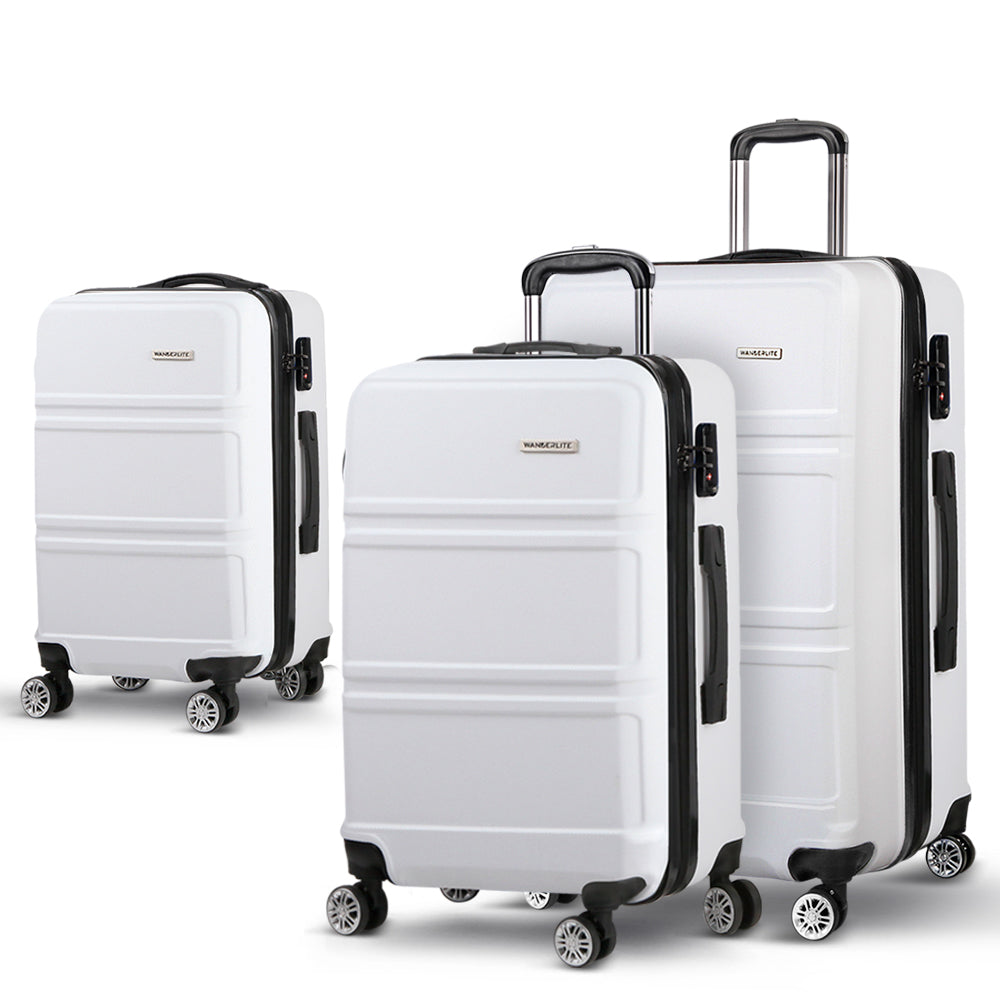 Set of 3 Luggage Trolley Set Suitcase Travel TSA Hard Case White